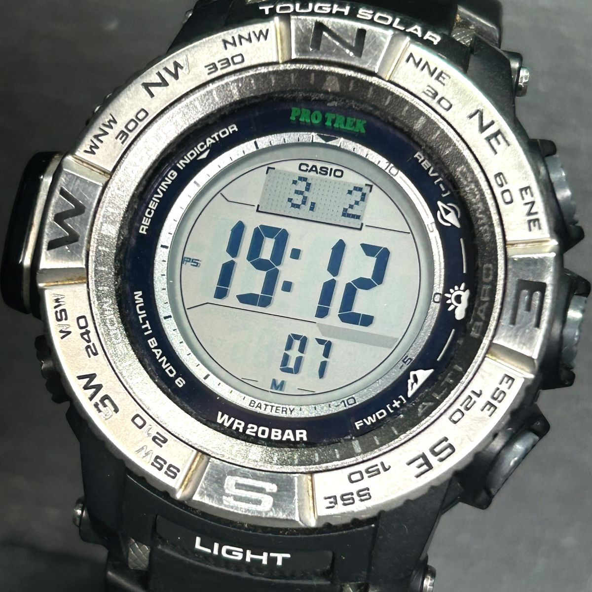 CASIO カシオ PROTREK プロトレック PRW-3500-1 腕時計 タフソーラー 電波時計 デジタル 多機能 方位計 ステンレススチール 動作確認済み_画像2