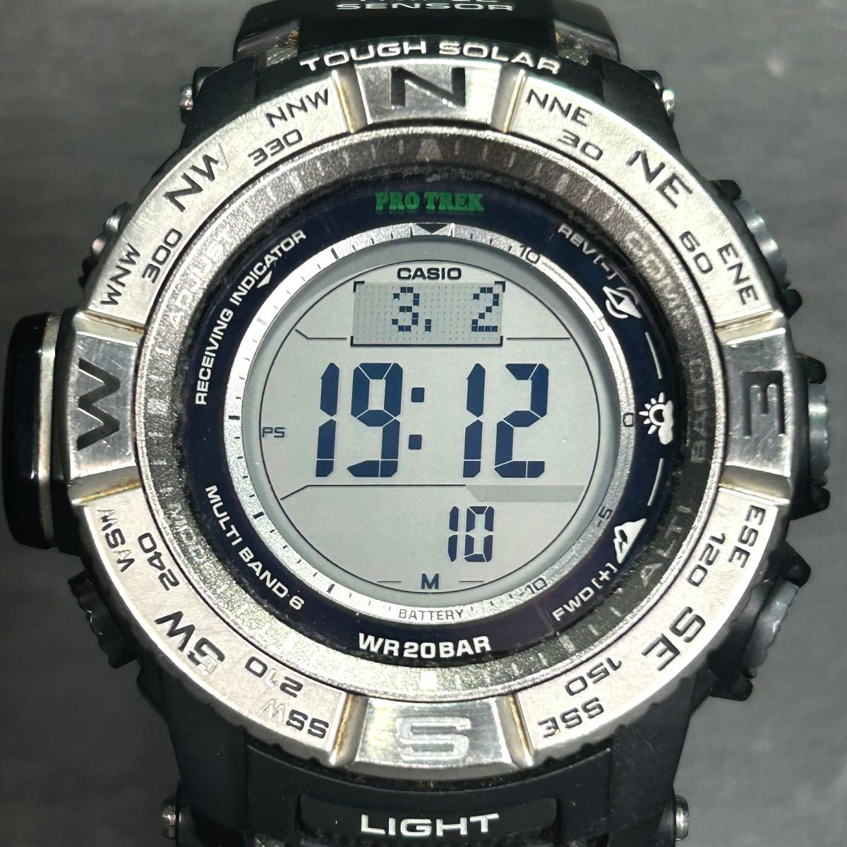 CASIO カシオ PROTREK プロトレック PRW-3500-1 腕時計 タフソーラー 電波時計 デジタル 多機能 方位計 ステンレススチール 動作確認済み_画像3