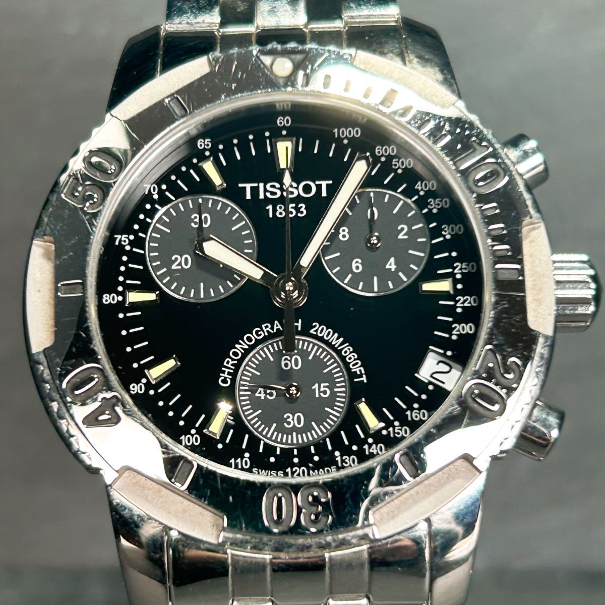 美品 TISSOT ティソ T362/462 PRS200 ダイバーズ 腕時計 クオーツ アナログ クロノグラフ カレンダー ステンレススチール 動作確認済み_画像3