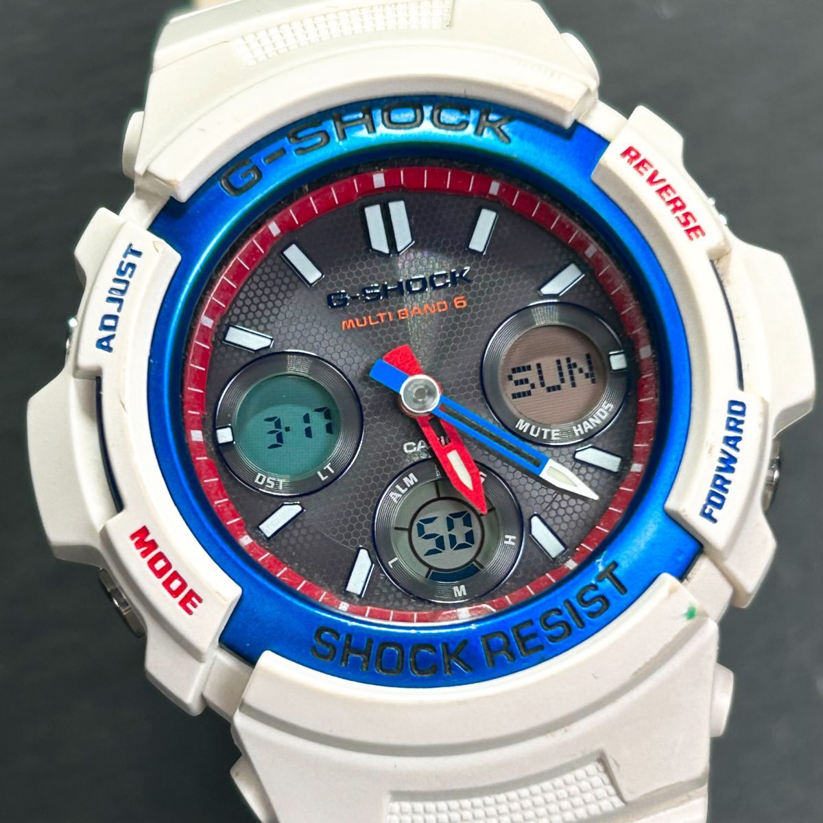 CASIO カシオ G-SHOCK ジーショック AWG-M100TR-7A 腕時計 タフソーラー 電波受信 アナデジ レッド ブルー ステンレススチール 動作確認済