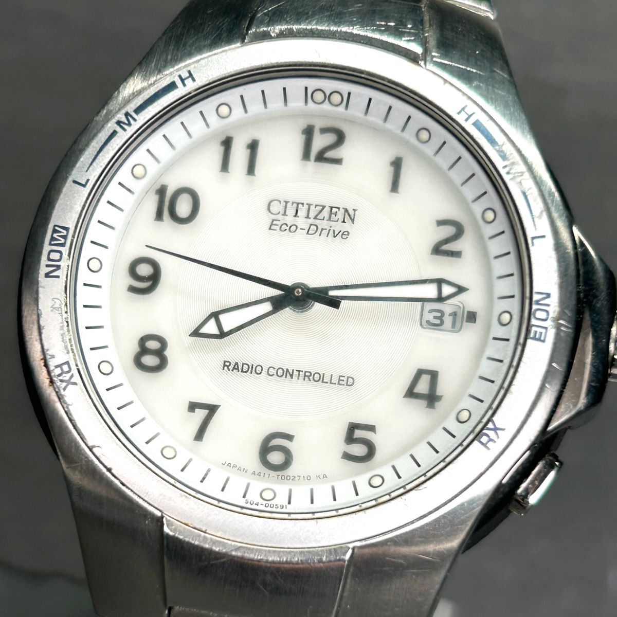 CITIZEN シチズン エコドライブ A411-T001521 腕時計 ソーラー 電波時計 アナログ 3針 カレンダー メタルバンド シルバー ホワイト文字盤の画像2