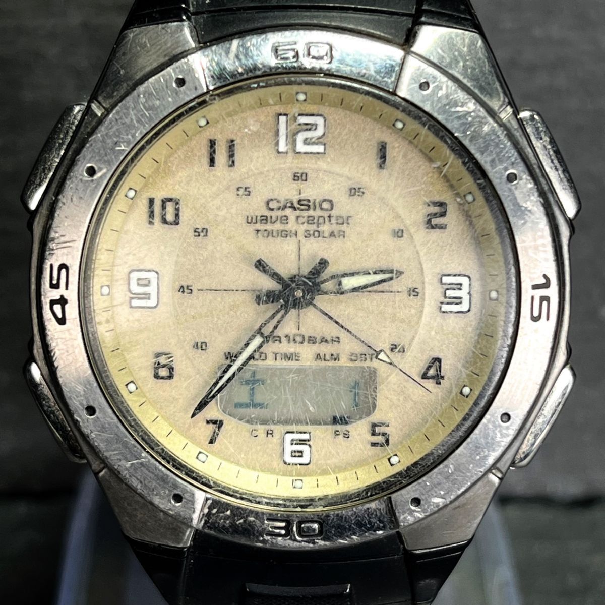 限定 CASIO カシオ WAVECEPTOR ウェーブセプター WVA-470J-9AJF メンズ 腕時計 アナデジ 電波ソーラー カレンダー ゴールド文字盤 ブラックの画像1
