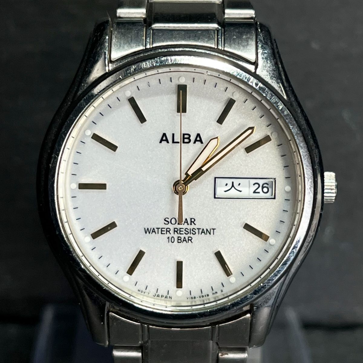 SEIKO Seiko ALBA Alba AEFD568 men's wristwatch analogue solar day date ivory face silver stainless steel metal belt 