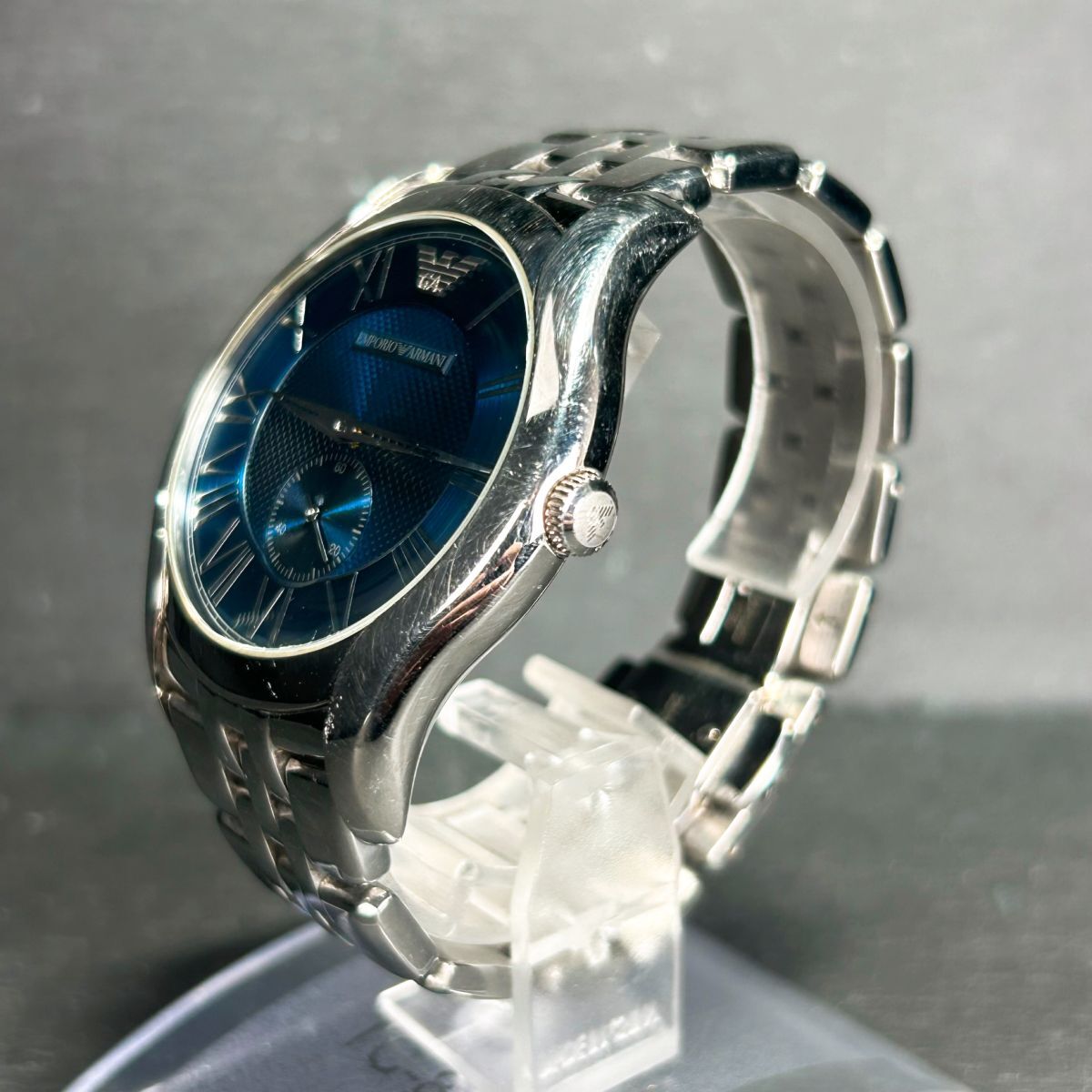 美品 海外モデル EMPORIO ARMANI エンポリオアルマーニ AR1789 腕時計 クオーツ アナログ ブルー文字盤 ステンレススチール 新品電池交換済_画像5
