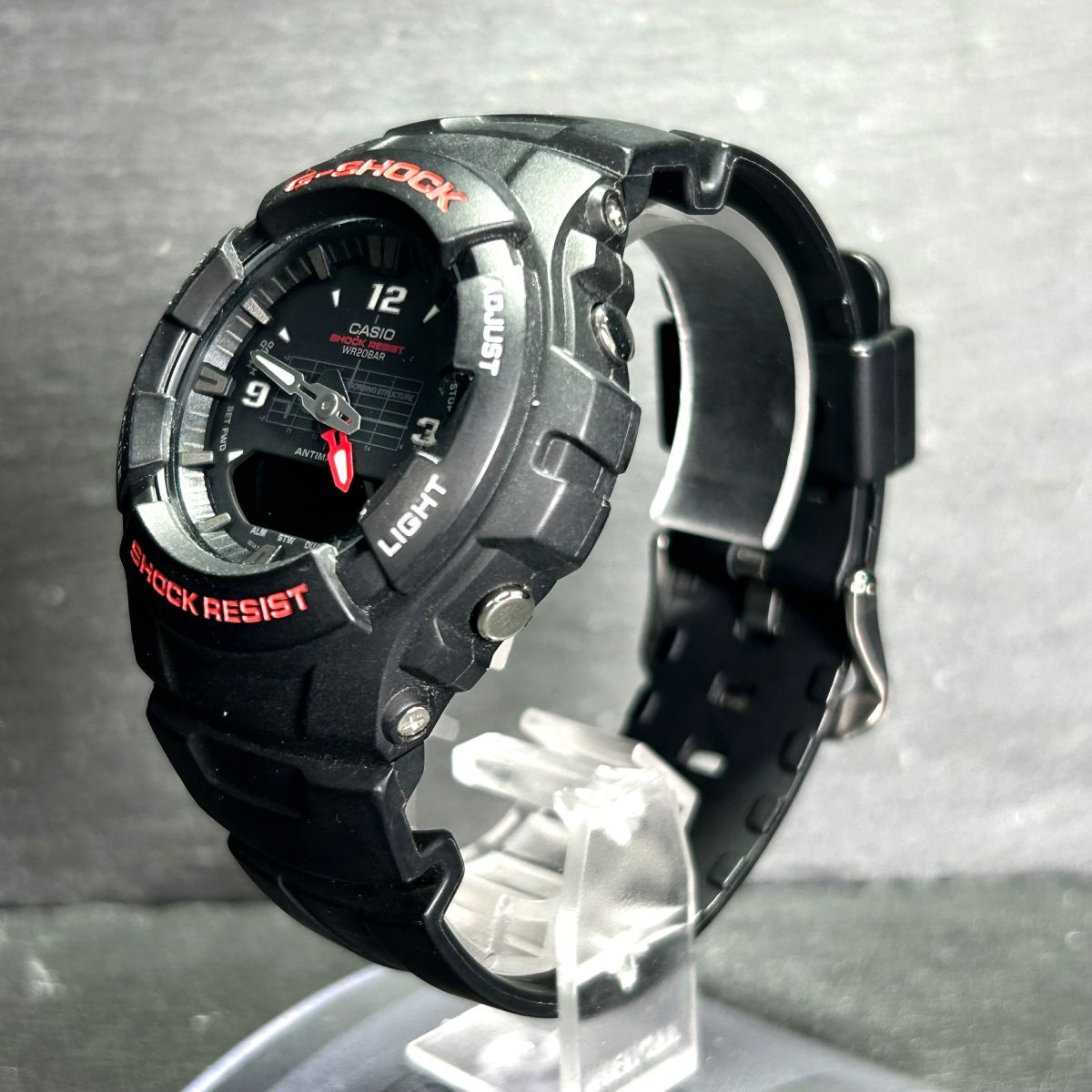 美品 CASIO カシオ G-SHOCK ジーショック G-100-1BV 腕時計 クオーツ アナデジ カレンダー ブラック×レッド ステンレススチール 多機能の画像6