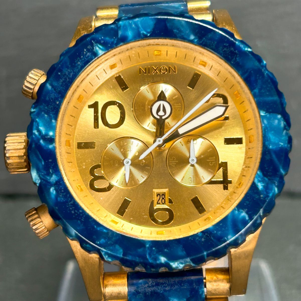 NIXON ニクソン 42-20 CHRONO クロノ A037-1038 腕時計 クオーツ アナログ カレンダー ゴールド×ネイビー ステンレススチール ラウンドの画像3