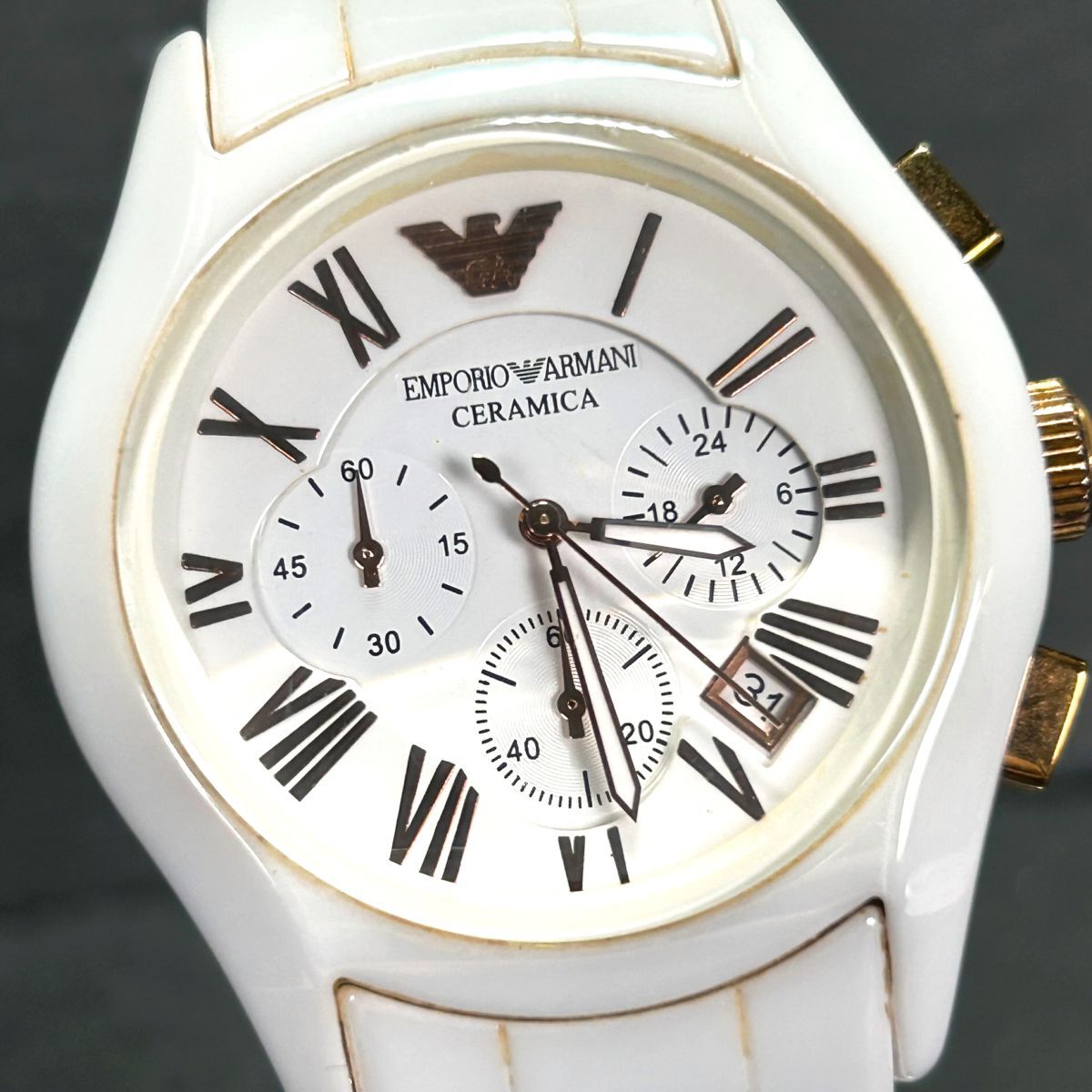 Emporio Armani エンポリオアルマーニ CERAMICA セラミカ AR-1416 腕時計 クオーツ アナログ クロノグラフ 新品電池交換済み 動作確認済みの画像1