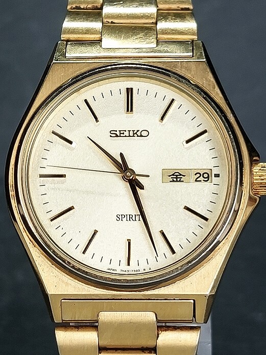 SEIKO セイコー SPIRIT スピリット 7N43-7180 メンズ アナログ 腕時計 3針 ゴールド デイデイトカレンダー メタルベルト 新品電池交換済み_画像1