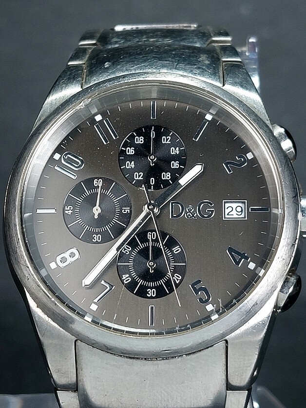 D&G ドルチェ&ガッバーナ TIME 3719770123 メンズ アナログ 腕時計 グレー文字盤 クロノグラフ デイトカレンダー メタルベルト 電池交換済の画像1
