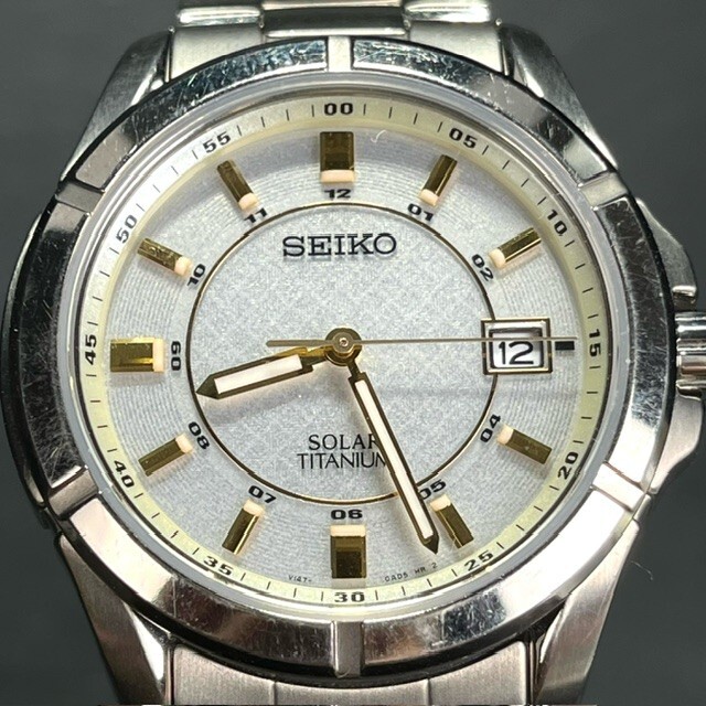 SEIKO セイコー SPRIT スピリット V147-0AB0 腕時計 チタン ソーラー アナログ ホワイト カレンダー 動作確認済み デイト ラウンド_画像2