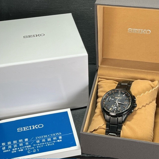 限定 新品 SEIKO BRIGHTZ セイコー ブライツ SAGA293 ソーラー電波 腕時計 ブラック アナログ メンズ ワールドライム カレンダー チタン_画像9