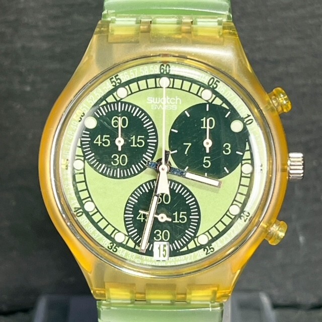 SWATCH スウォッチ VIRTUAL GREEN バーチャルグリーン AG1996 SCK410 ユニセックス 腕時計 アナログ クロノグラフ 蛇腹 新品電池交換済みの画像1