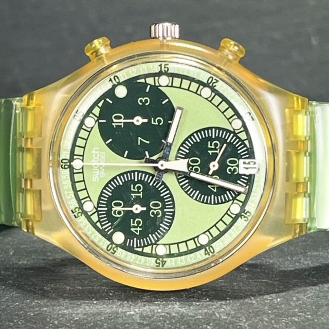 SWATCH スウォッチ VIRTUAL GREEN バーチャルグリーン AG1996 SCK410 ユニセックス 腕時計 アナログ クロノグラフ 蛇腹 新品電池交換済みの画像4