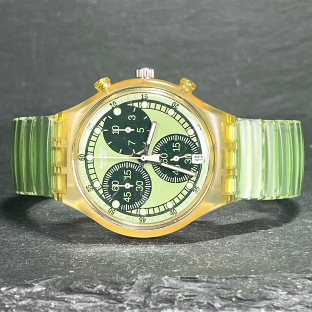 SWATCH スウォッチ VIRTUAL GREEN バーチャルグリーン AG1996 SCK410 ユニセックス 腕時計 アナログ クロノグラフ 蛇腹 新品電池交換済みの画像5