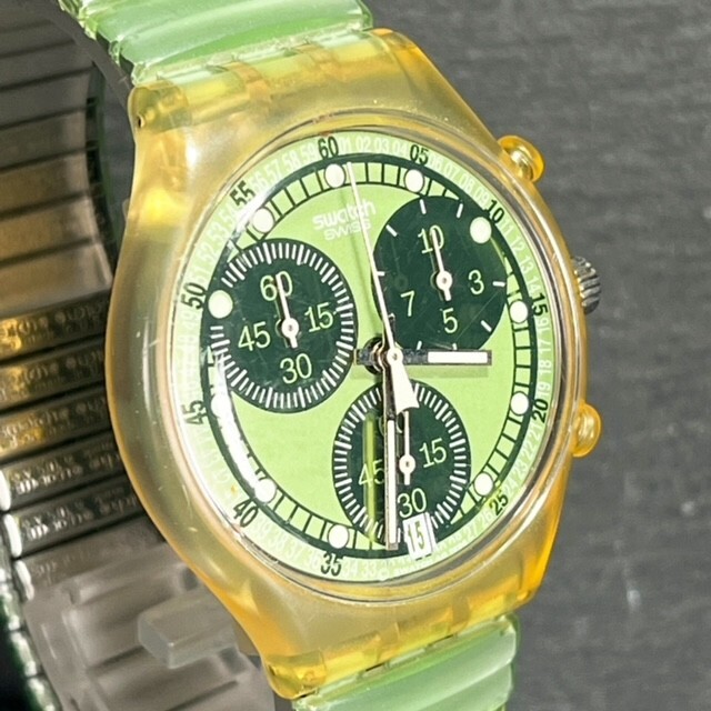 SWATCH スウォッチ VIRTUAL GREEN バーチャルグリーン AG1996 SCK410 ユニセックス 腕時計 アナログ クロノグラフ 蛇腹 新品電池交換済みの画像3