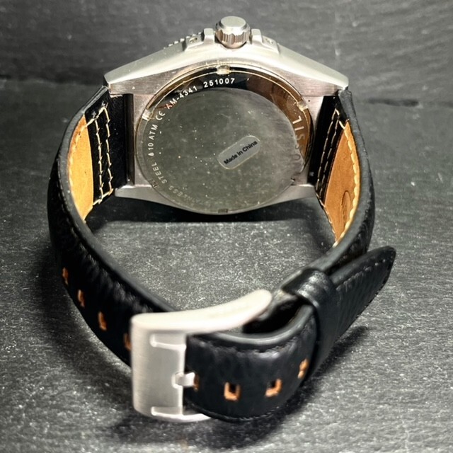 FOSSIL フォッシル AM-4341 メンズ 腕時計 アナログ クオーツ 3針 デイト ブラック文字盤 レザー 回転ベゼル ステンレス 新品電池交換済み_画像6