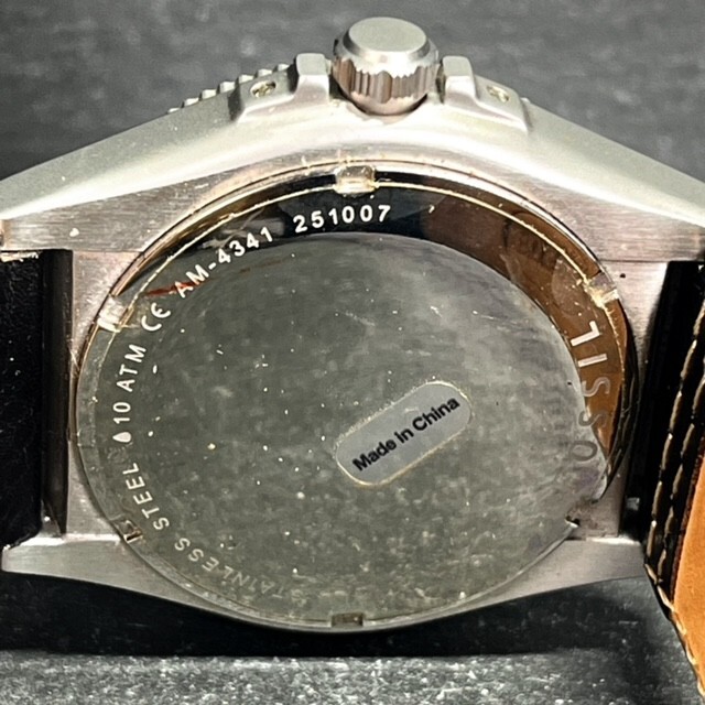 FOSSIL フォッシル AM-4341 メンズ 腕時計 アナログ クオーツ 3針 デイト ブラック文字盤 レザー 回転ベゼル ステンレス 新品電池交換済み_画像7