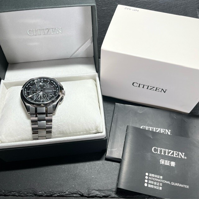 CITIZEN ATTESA シチズン アテッサ AT8040-57E エコドライブ Eco-Drive 腕時計 ソーラー電波 チタン クロノグラフ ブラック アナログ_画像9