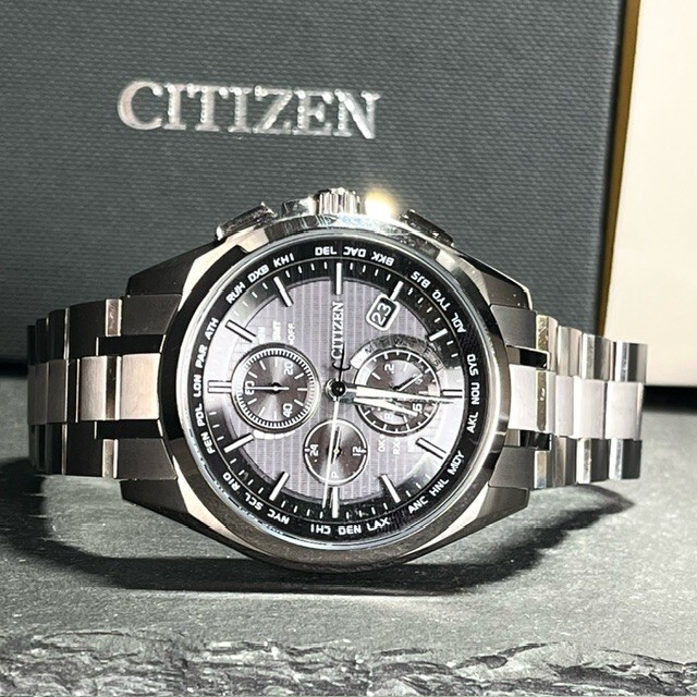 CITIZEN ATTESA シチズン アテッサ AT8040-57E エコドライブ Eco-Drive 腕時計 ソーラー電波 チタン クロノグラフ ブラック アナログ_画像5