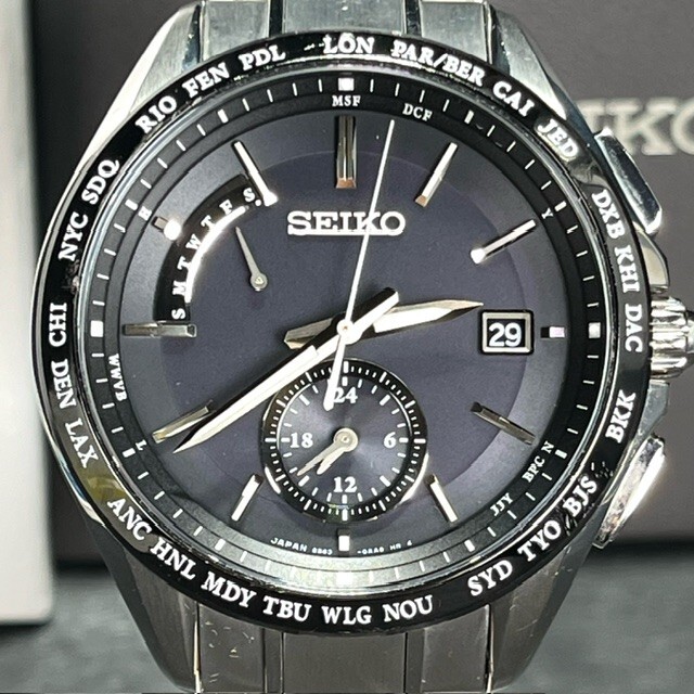 新品 SEIKO BRIGHTZ セイコー ブライツ SAGA233 ソーラー電波 腕時計 ブラック アナログ メンズ カレンダー フライトエキスパート チタンの画像2