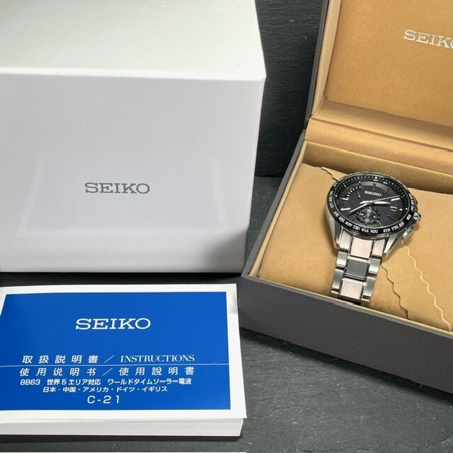 新品 SEIKO BRIGHTZ セイコー ブライツ SAGA233 ソーラー電波 腕時計 ブラック アナログ メンズ カレンダー フライトエキスパート チタンの画像8