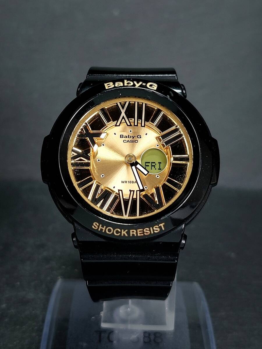 CASIO カシオ Baby-G ベビージー ネオンダイアル BGA-160-1B デジアナ 腕時計 ゴールド ブラック ラバーベルト 電池交換済み 動作確認済み_画像2