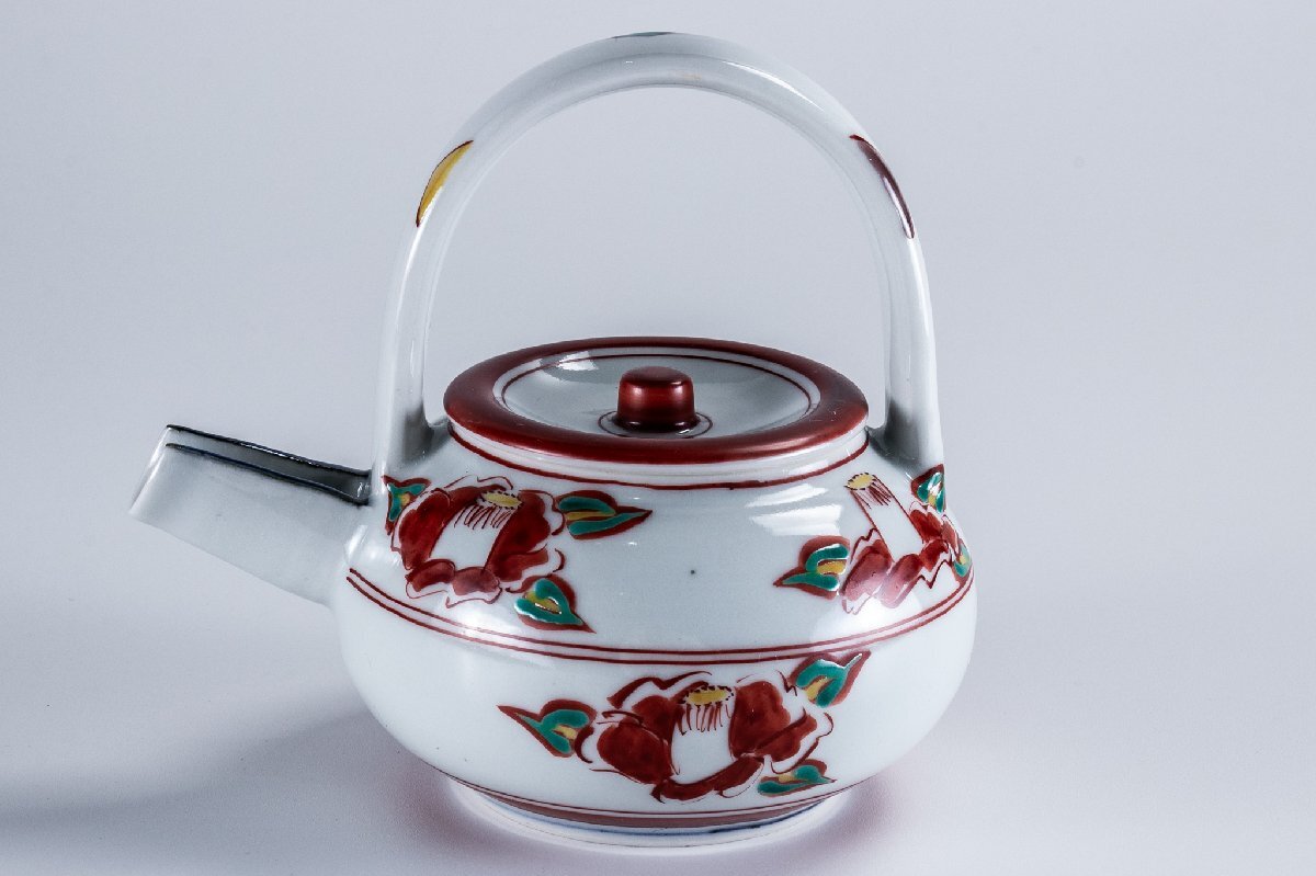 【作家物】 伊志良光 (いしらあきら) 色絵 椿文銚子 共箱 E304 酒器 和食器 古美術 骨董 古玩 日本料理 懐石 料亭