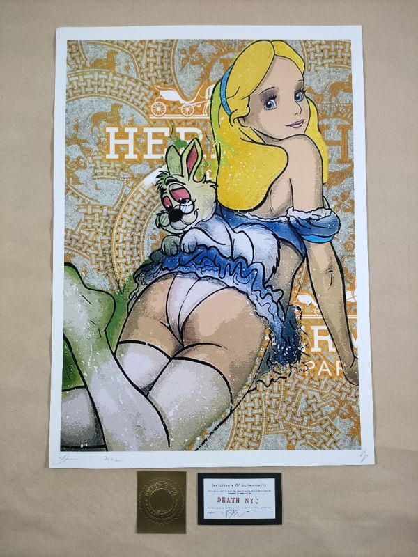 #026 DEATH NYC 世界限定ポスター 現代アート ポップアート Disney 不思議の国のアリス ディズニー 振り向き エルメス メイド服_画像1