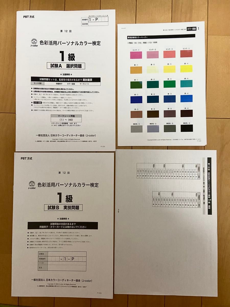 色彩活用パーソナルカラー検定1級　第12回　過去問用紙