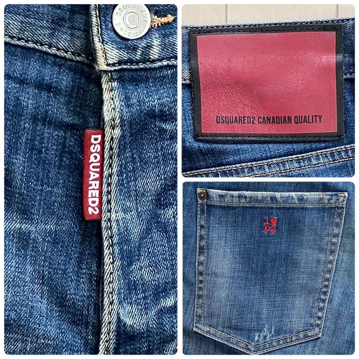 送料無料 DSQUARED2 ディースクエアード20SS SKATER JEAN スケーター ストレッチ ダメージ エイジング加工 I Love D2 デニム ジーンズ48_画像9