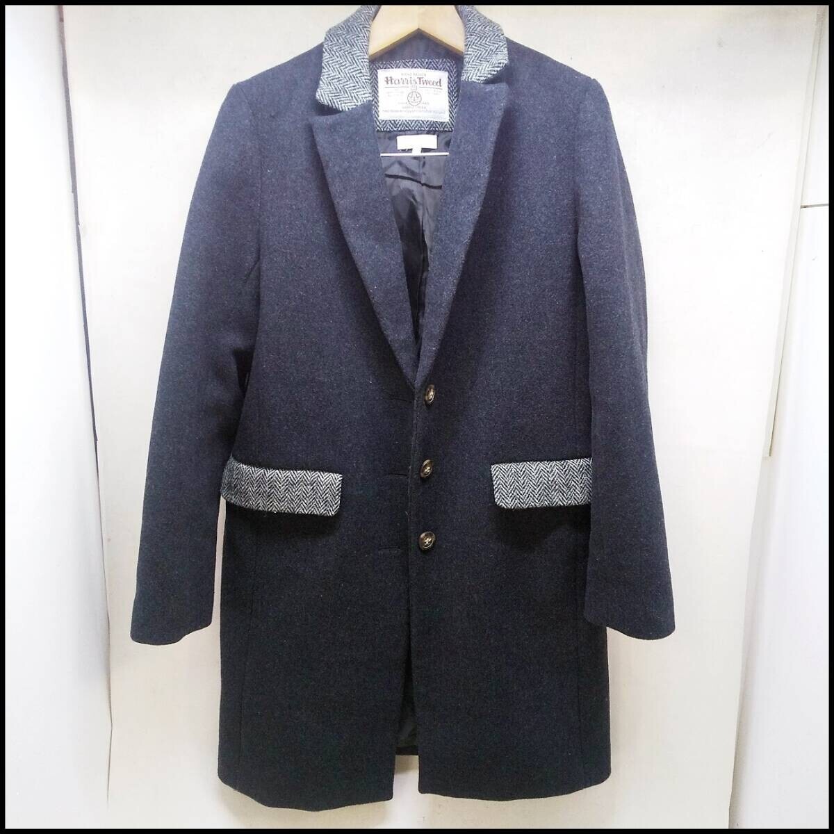 ●earth music&ecology Harris Tweed ハリスツイード チェスターコート レディース Sサイズ 古着 中古品●G2509の画像1