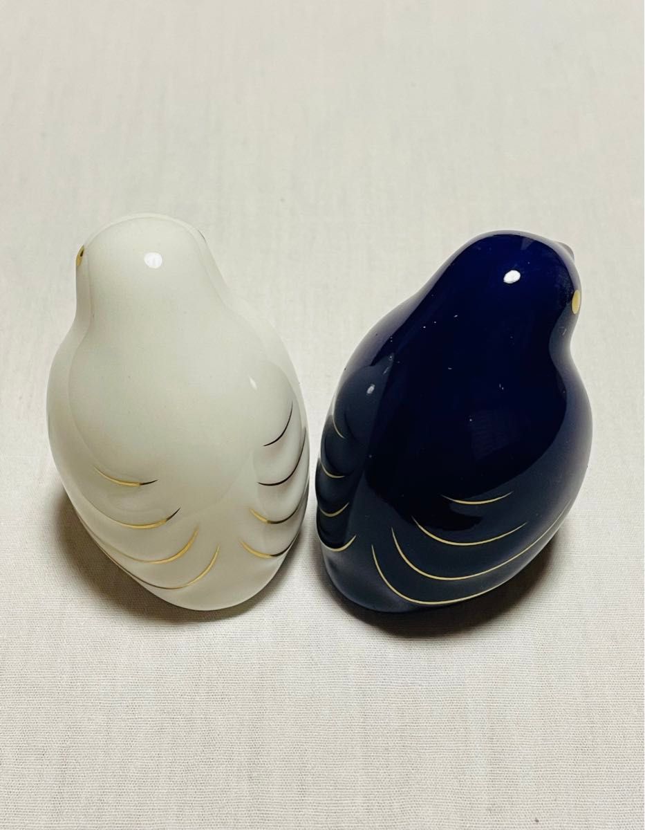 未使用品 ミキモト MIKIMOTO ソルト＆ペッパー セット 塩＆胡椒 調味料入れ 2羽の小鳥 陶器 小物 ブルー ホワイト