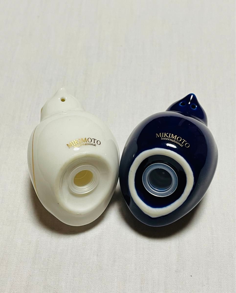 未使用品 ミキモト MIKIMOTO ソルト＆ペッパー セット 塩＆胡椒 調味料入れ 2羽の小鳥 陶器 小物 ブルー ホワイト