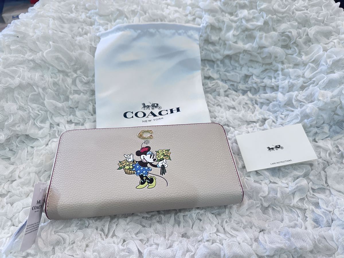 37 新品未使用 COACH コーチ 長財布 ディズニー コラボ ミニーマウス ラウンドファスナー アウトレット CH472_画像1