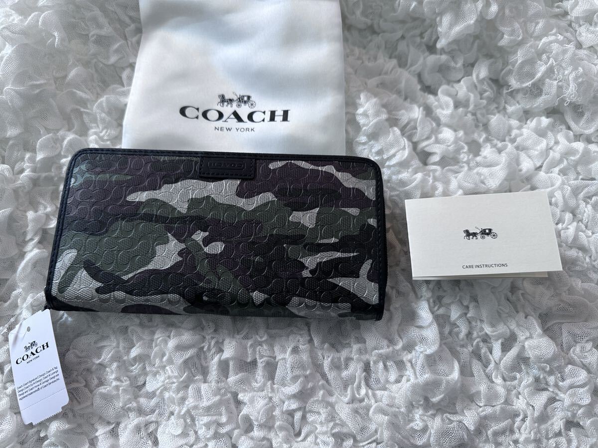 144 新品未使用　COACH コーチ 長財布 迷彩柄　ラウンドファスナー アウトレット F74546_画像1