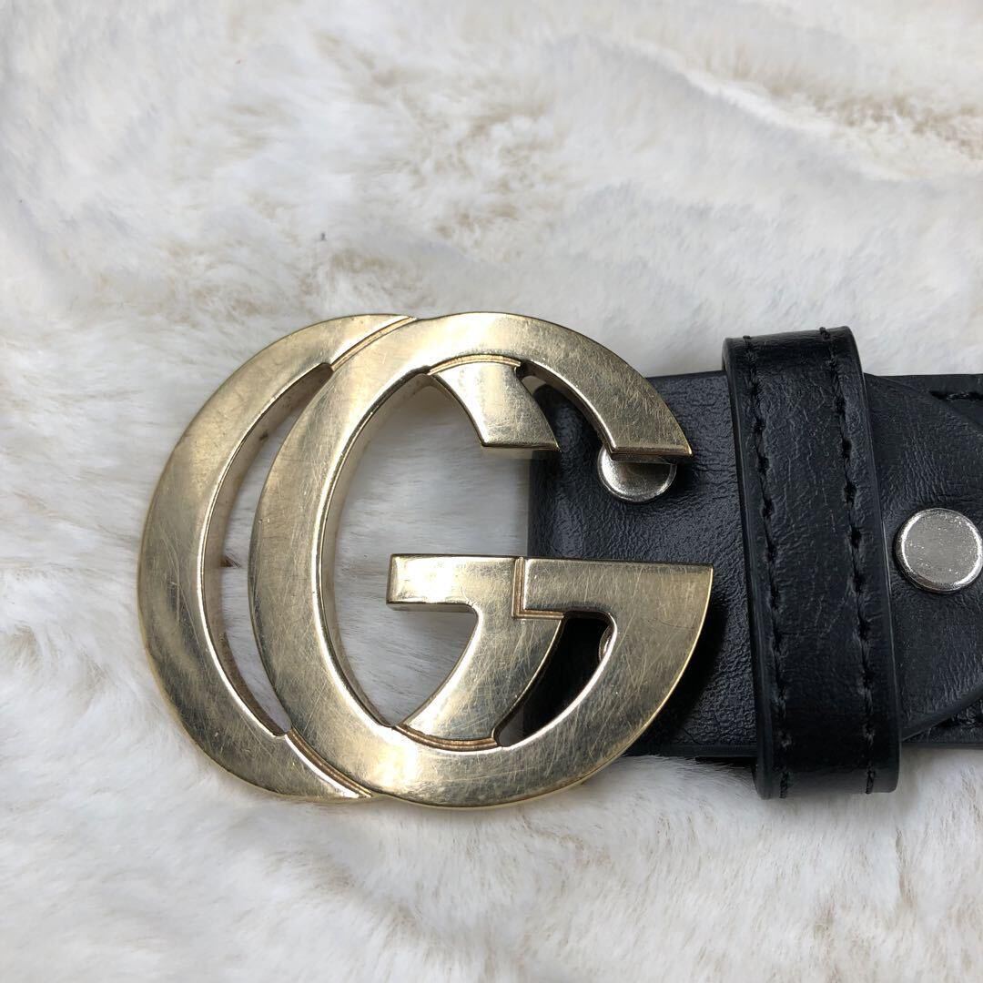 1円～ GUCCI グッチ ベルト GG ロゴ デカロゴ インターロッキング ブラック 黒 ゴールド金具 通勤 通学 ビジネス メンズ 男女兼用_画像2