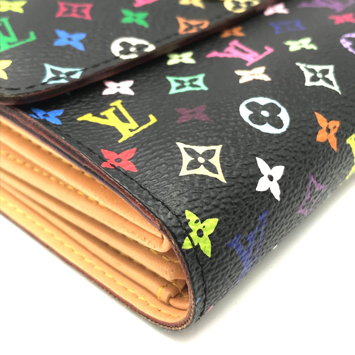 1円 良品 LOUISVUITTON ルイヴィトン モノグラム マルチカラー ポルトフォイユ 三つ折り 財布 ウォレット a2245_画像4