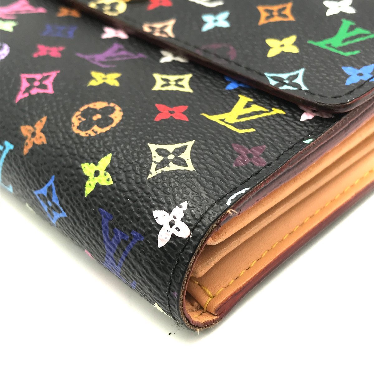 1円 良品 LOUISVUITTON ルイヴィトン モノグラム マルチカラー ポルトフォイユ 三つ折り 財布 ウォレット a2245_画像5