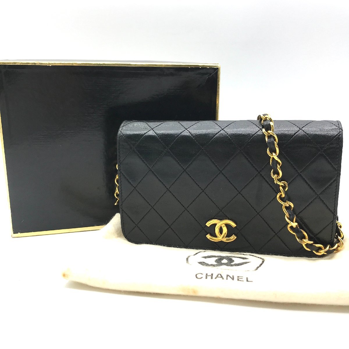 CHANEL シャネル ココマーク ミニ マトラッセ ラムスキン プッシュロック チェーン ショルダー バッグ ブラック 良品 a2651