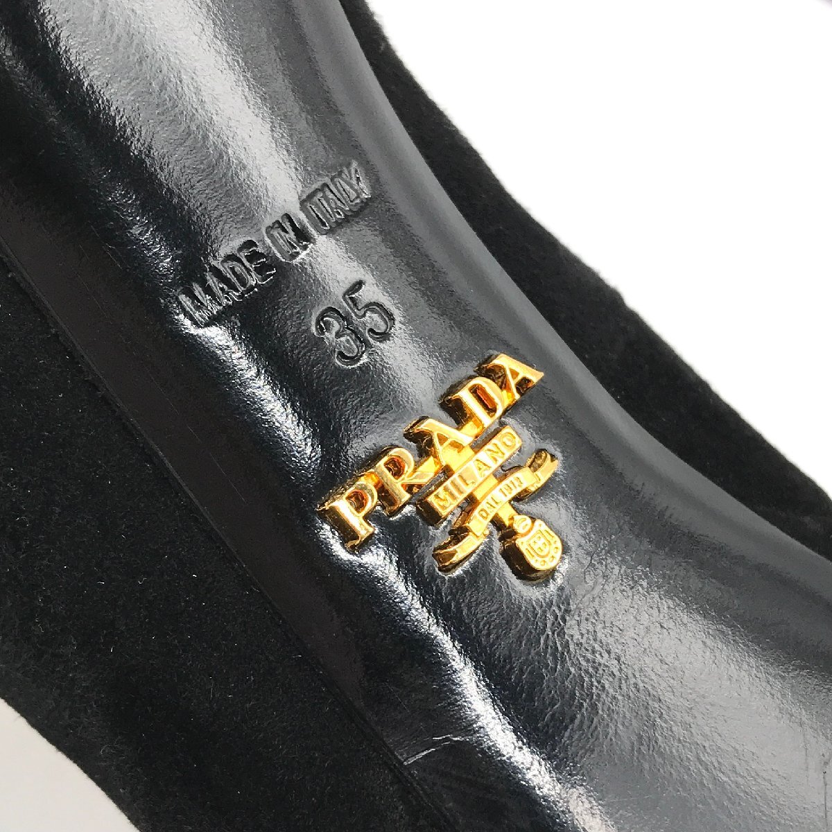 美品 PRADA プラダ スエード メタルロゴ ハイヒール ショートブーツ 靴 ブラック a1741_画像7