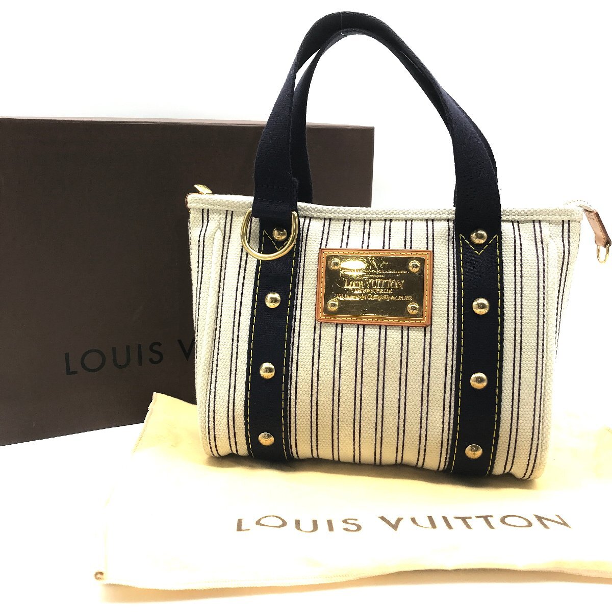 良品 LOUIS VUITTON ルイヴィトン アンティグア カバ PM キャンバス ミニ ハンド バッグ ストライプ a2720の画像1