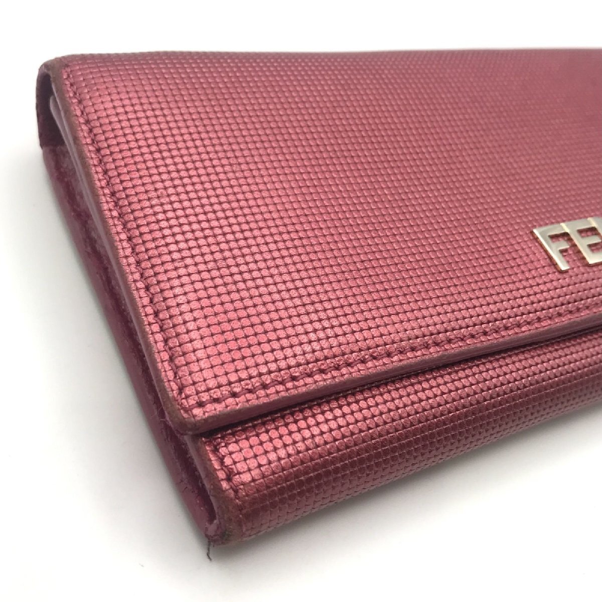 良品 FENDI フェンディ ロゴ レザー 二つ折り 長財布 ウォレット ピンク a2057
