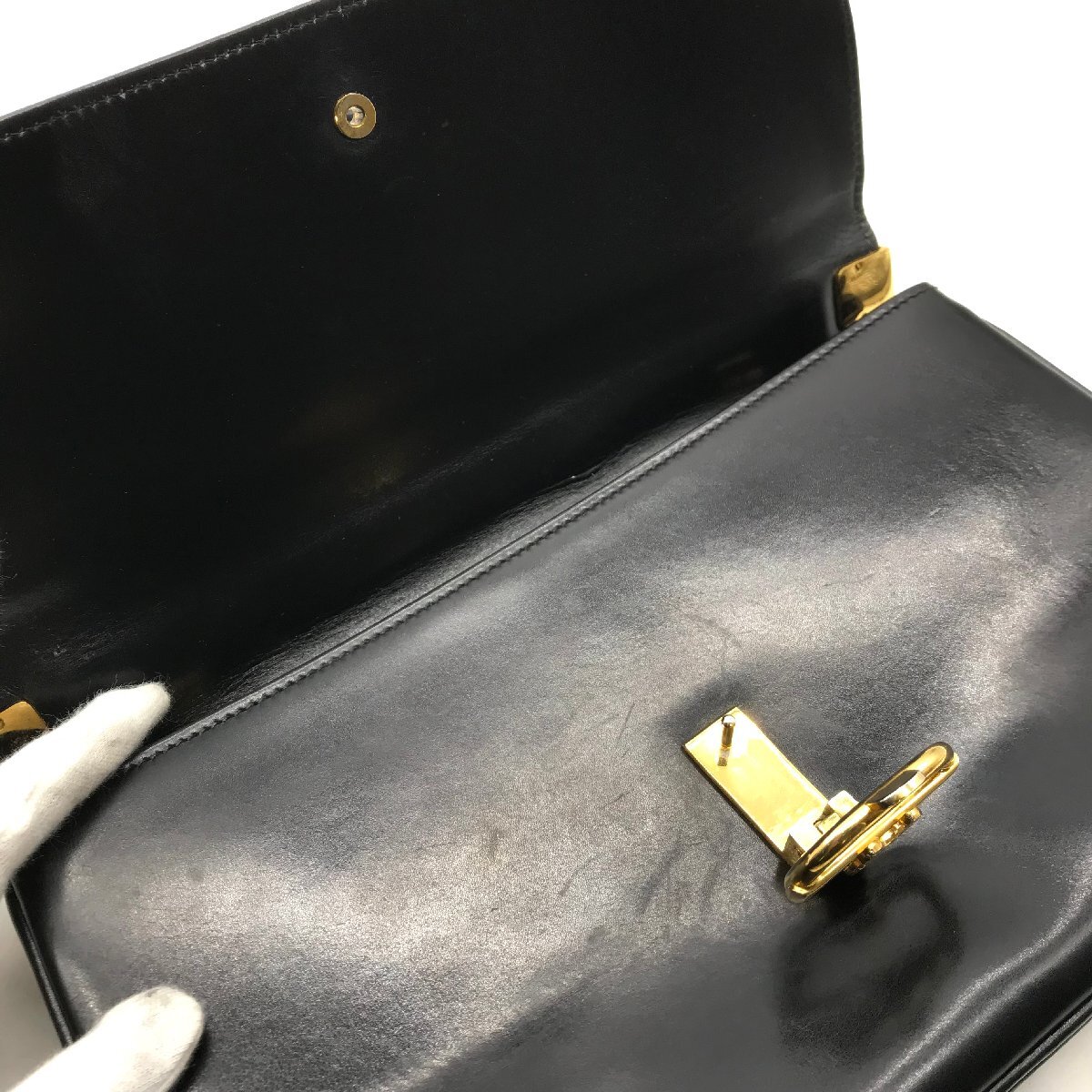 良品 CELINE セリーヌ 馬車金具 ヴィンテージ レザー ハンド バッグ ブラック a2287_画像7