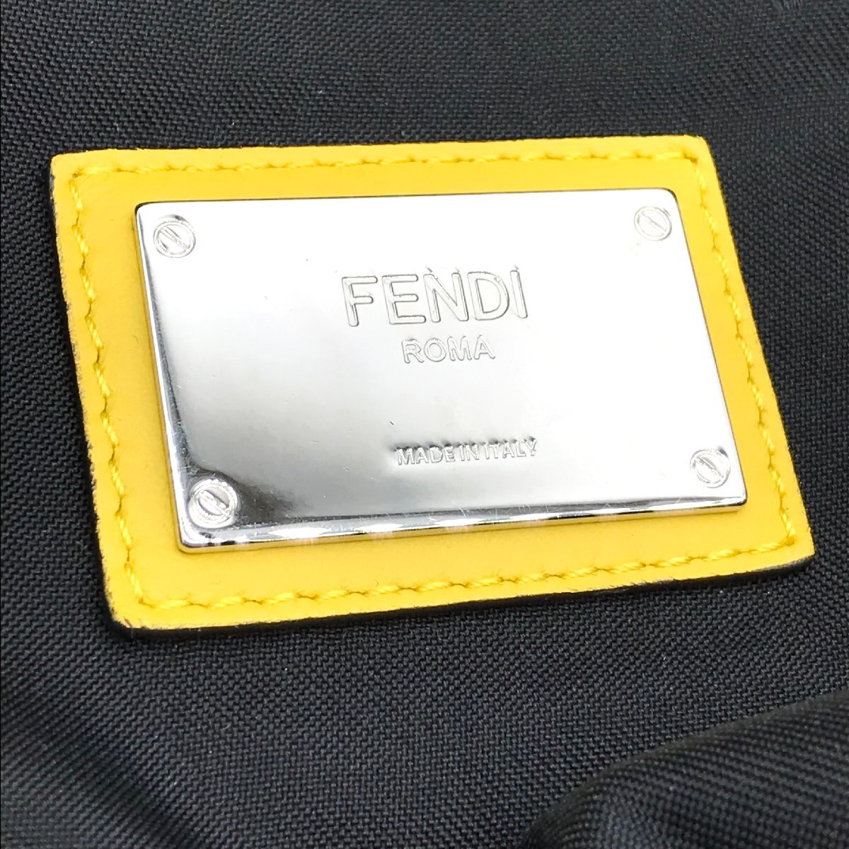 美品 FENDI フェンディ ペカン ロゴプレート ナイロン レザー リュック バッグパック ブラック a1865_画像8