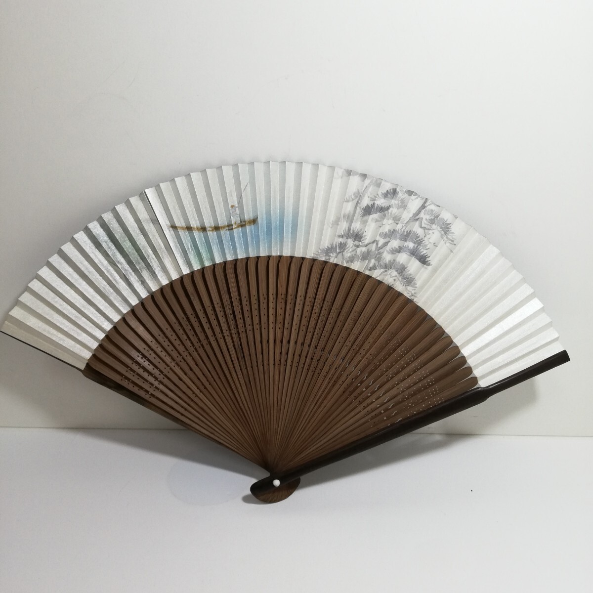 短地扇子 扇子 渡し船 群青・白銀 38cm [扇 和装小物 竹扇子 日本美術]の画像3