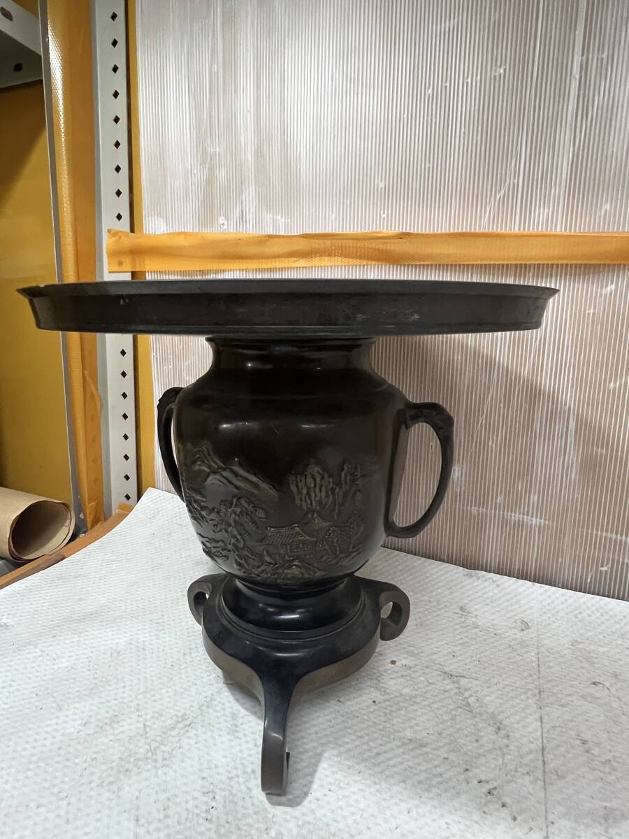 薄端 花器 花瓶 金属工芸 古道具 和骨董 フラワーベース 三足 茶道具 銅製 ◆1581◆ 現状品 長期保管品 趣味 伝統工芸　写真参照_画像9