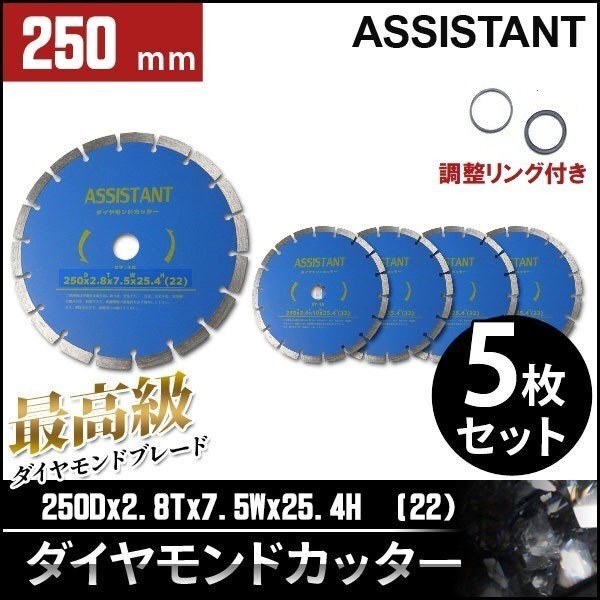 【5枚セット】ASISSTANT■10インチ ダイヤモンドカッター/コンクリートカッター 250mm 乾式/湿式 調整リング付きの画像1