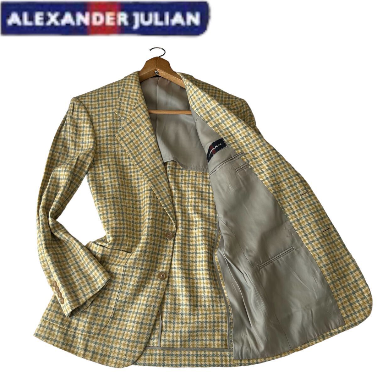 【紳士のスプリングジャケット】 アレキサンダーユリアン ALEXANDER JULIAN テーラードジャケット チェック シルク混 リネン混 春色_画像1