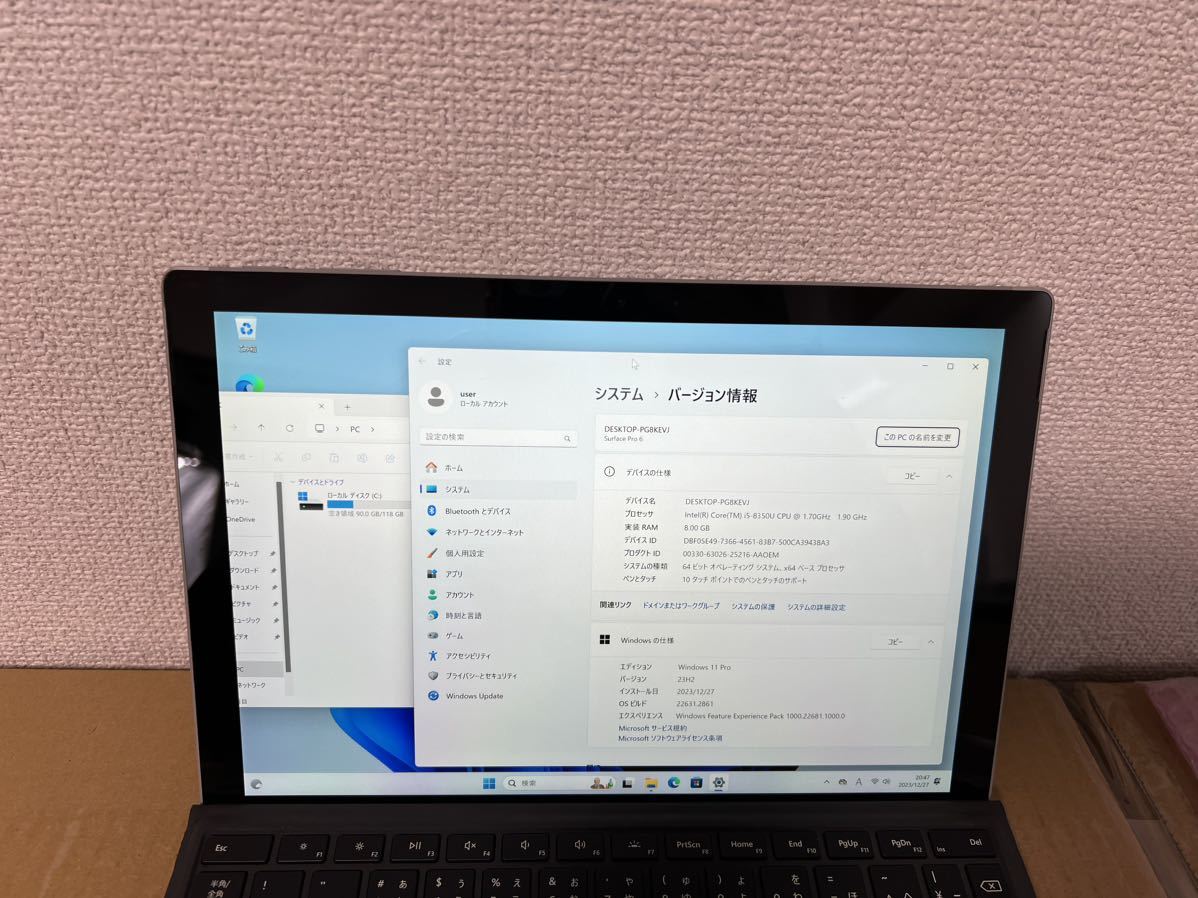 Microsoft Surface Pro 6 1796 Core i5 8350U メモリ8GB SSD128GB 12.3インチ タイプカバー付き の画像2