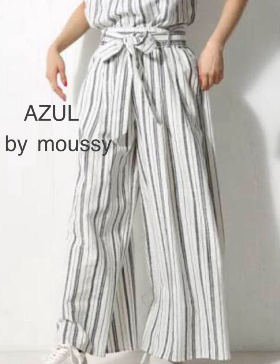 アズールバイマウジー AZUL moussy ワイドパンツ ストライプ グレー 麻 綿 M カジュアル